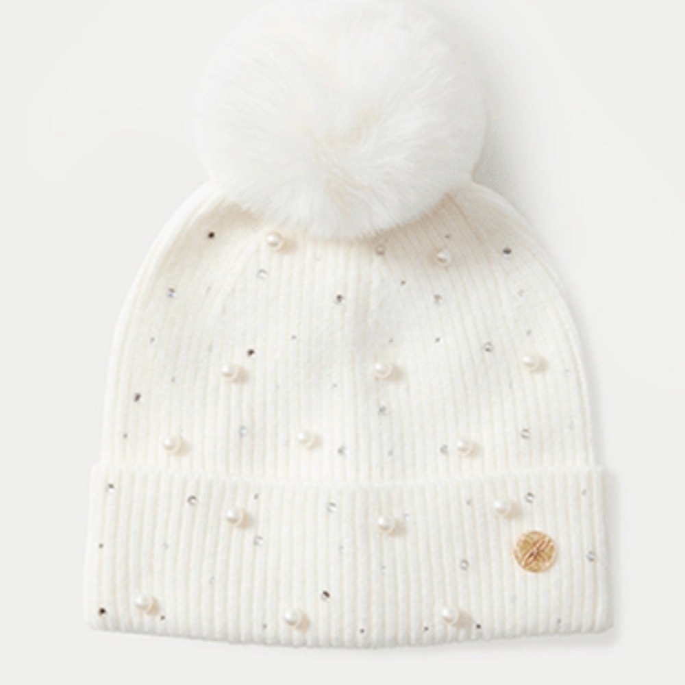 Lilly Pulitzer White Pom-Pom Beanie
